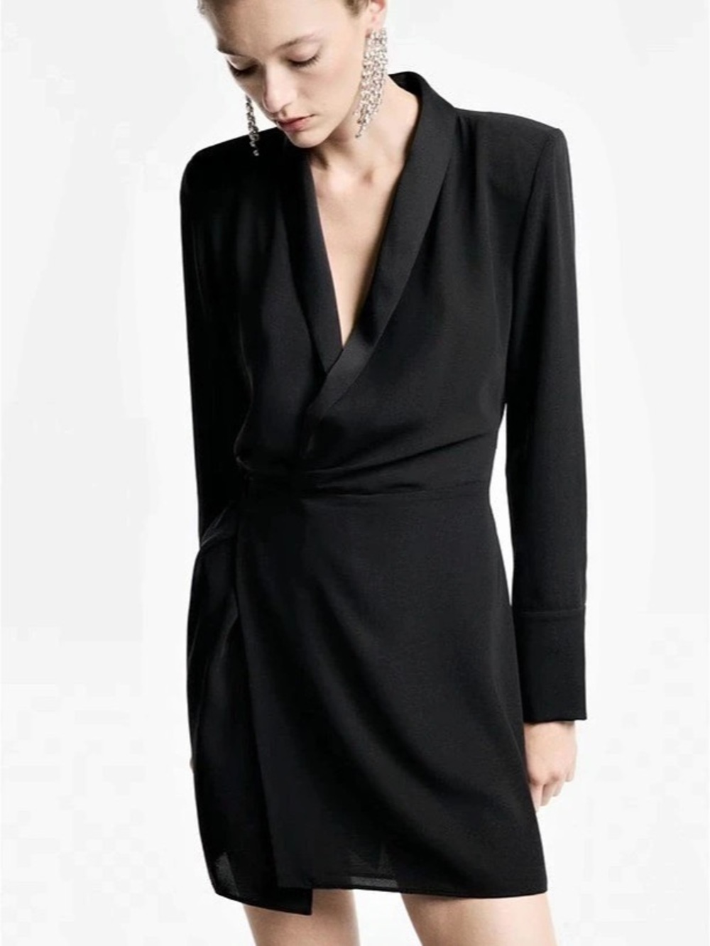 Mango Belted Wrap Blazer Dress Black Mini Size Medium